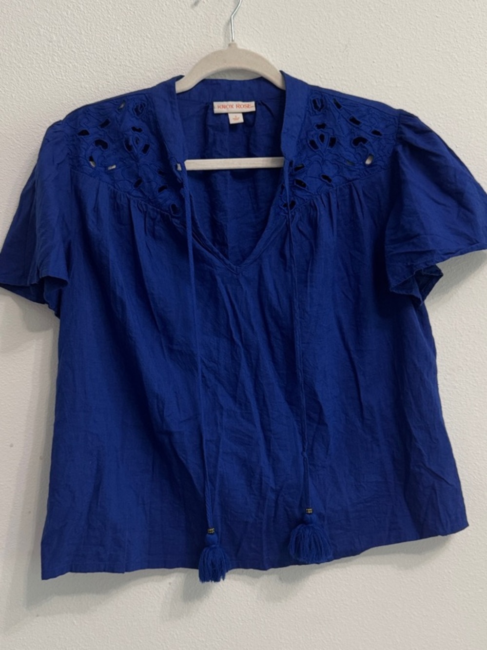 Knox Rose Royal Blue Eyelet Tassel Tie Blouse size small
